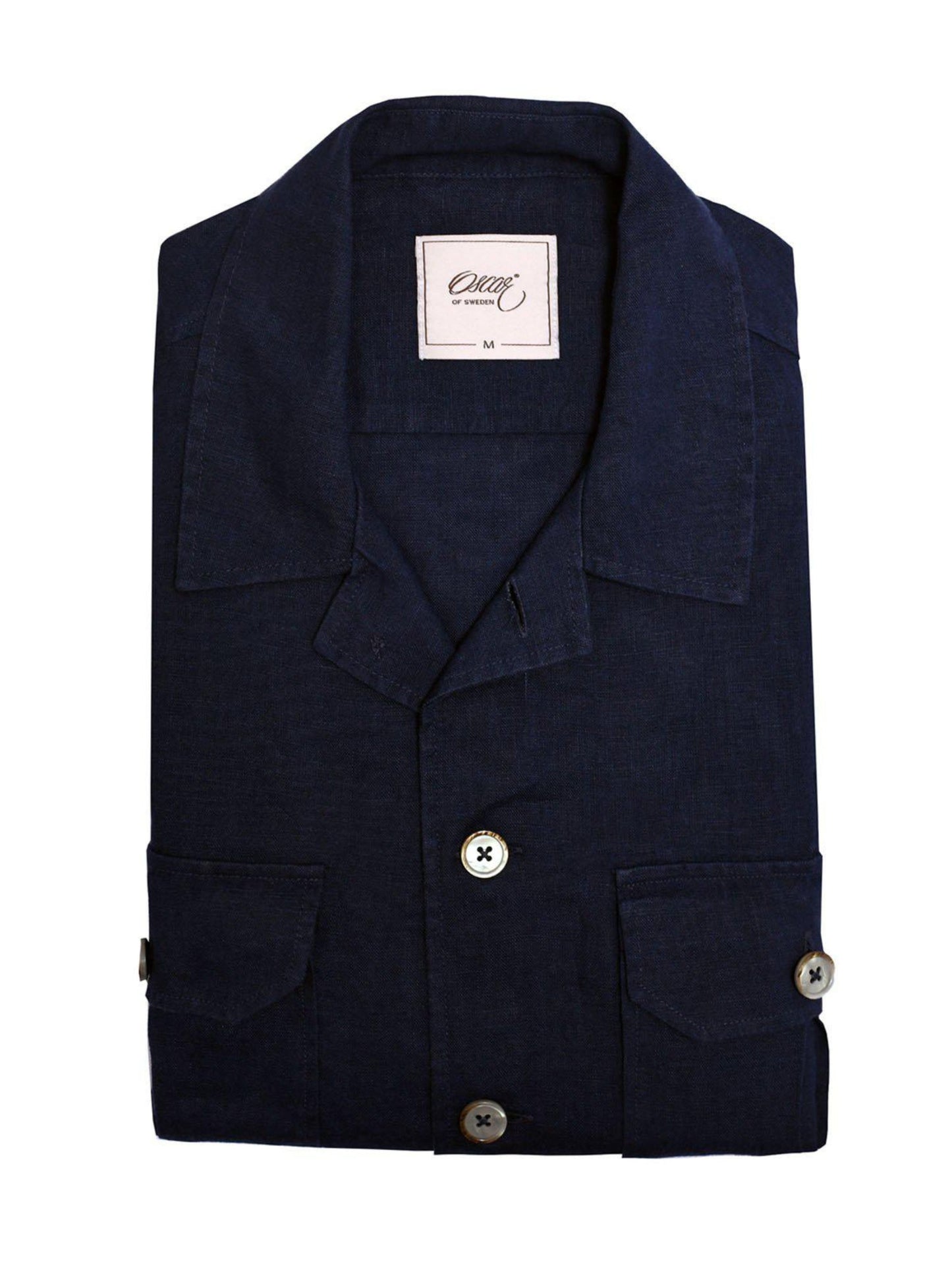 OSCAR INDIGO BLUE PURE LINEN LONG SLEEVE OVERSHIRT