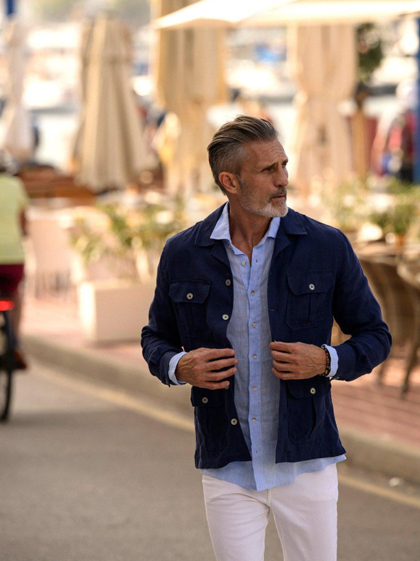 OSCAR INDIGO BLUE PURE LINEN LONG SLEEVE OVERSHIRT