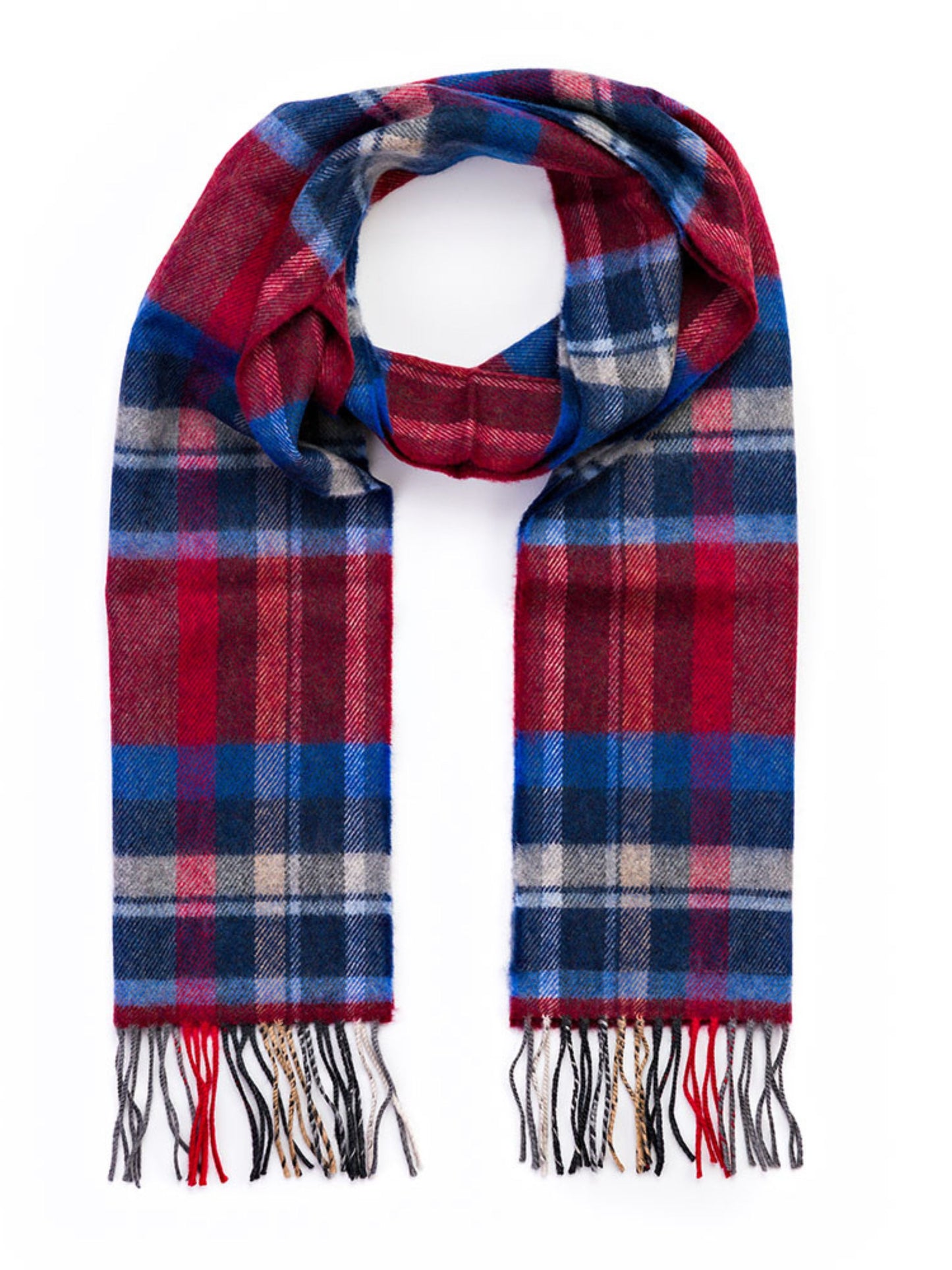RED AND BLUE CHECK MERINO WOOL SCARF