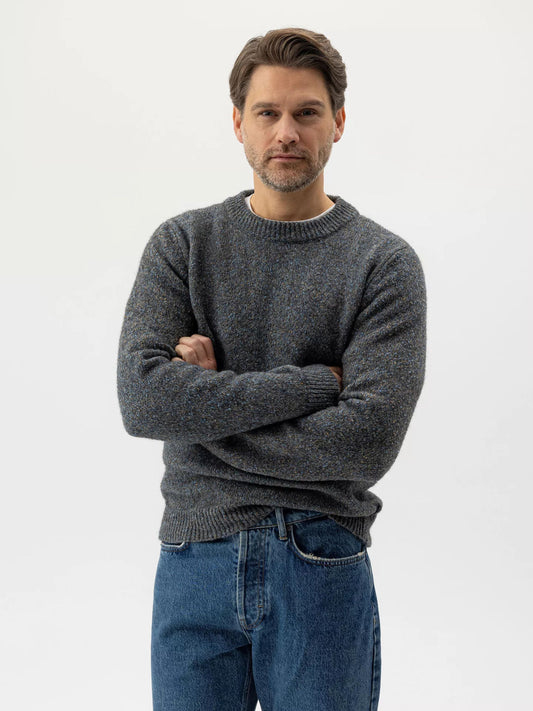 NAVY AND KHAKI LIAM CREW NECK JUMPER