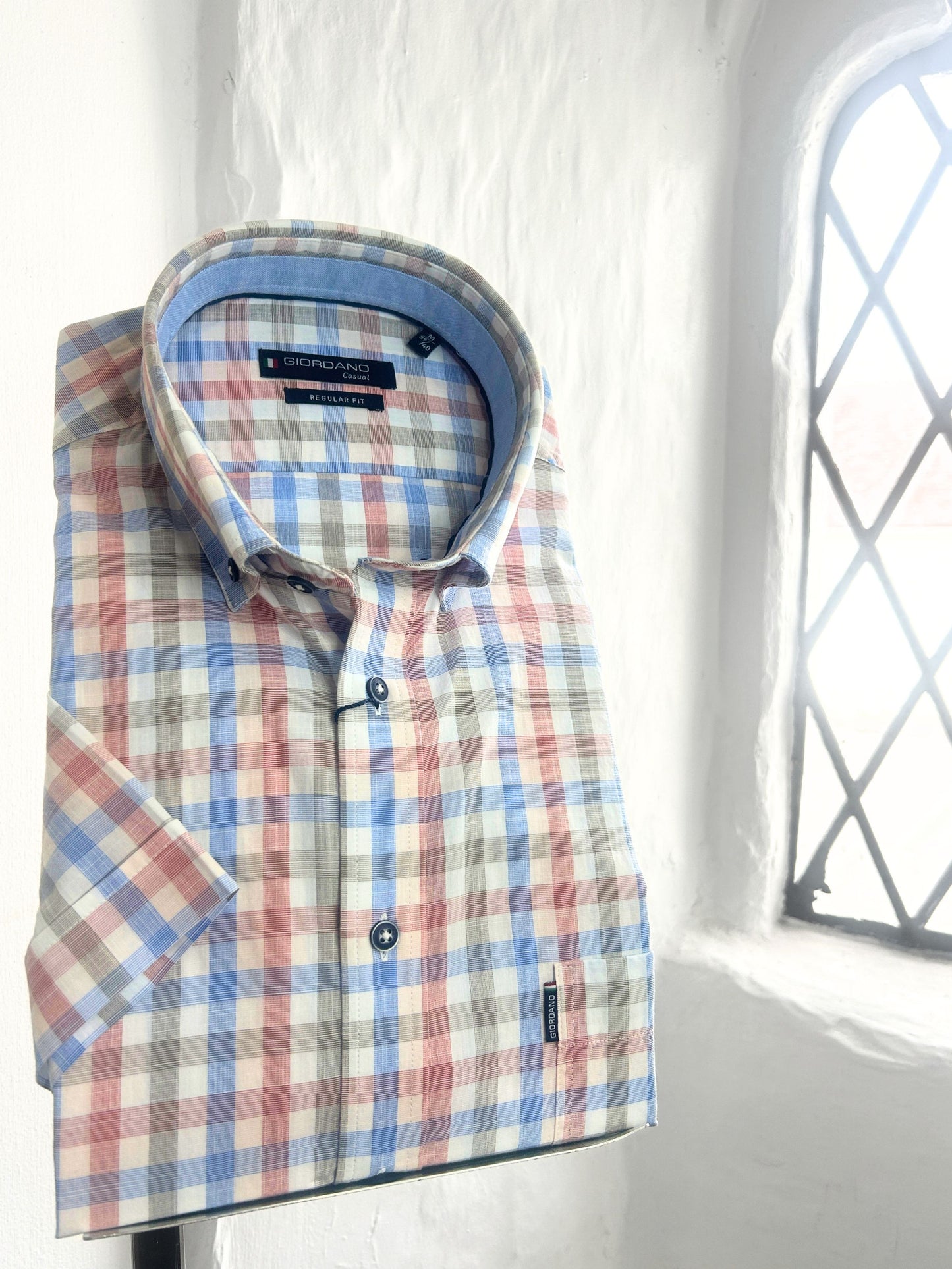 LEAGUE RED, BLUE & BROWN CHECK SHORT SLEEVE SHIRT