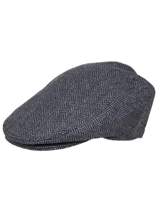DENTS CHARCOAL HERRINGBONE TWEED FLAT CAP