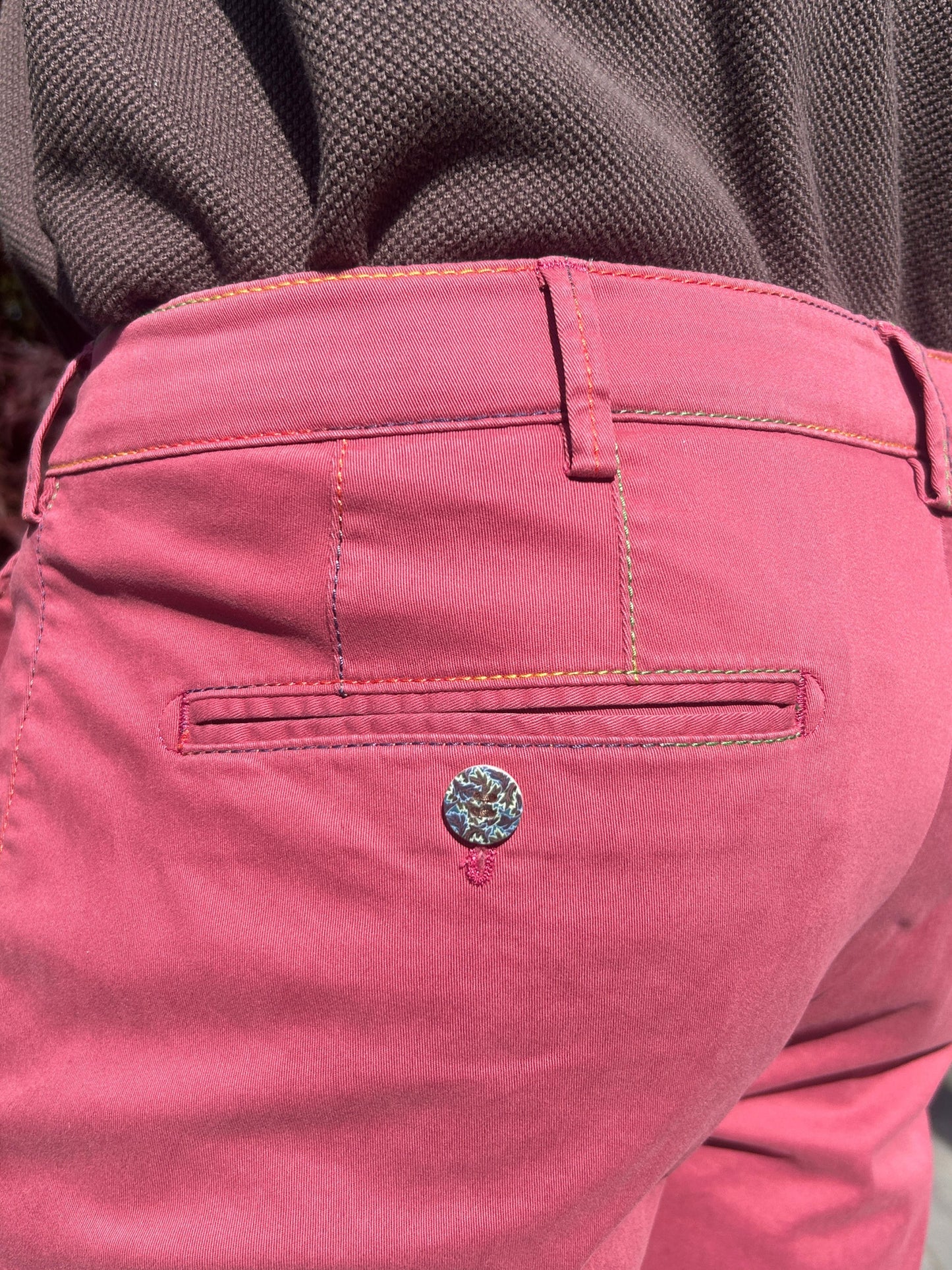PINK B-PALMA COTTON SHORTS WITH RAINBOW STITCHING