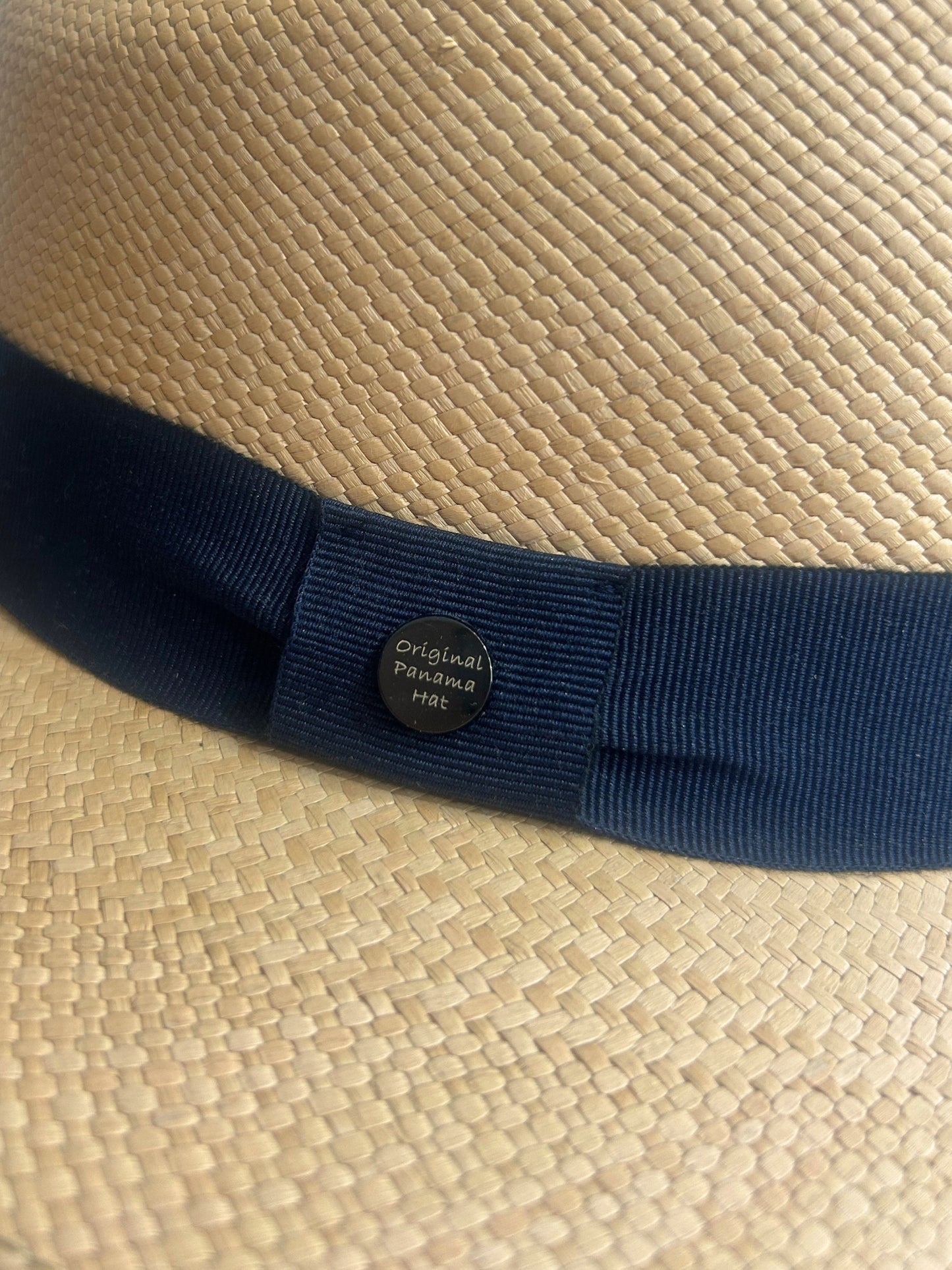 PANAMA TRAVELLER STONE HAT WITH NAVY BAND