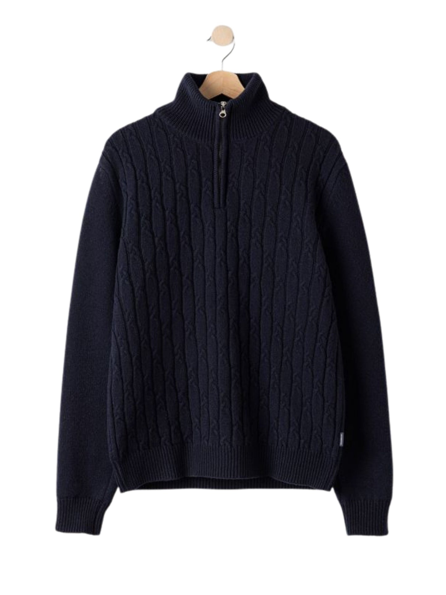 ALVIN NAVY MERINO CASHMERE BLEND WINDPROOF QUARTER ZIP TURTLENECK JUMPER
