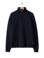 ALVIN NAVY MERINO CASHMERE BLEND WINDPROOF QUARTER ZIP TURTLENECK JUMPER