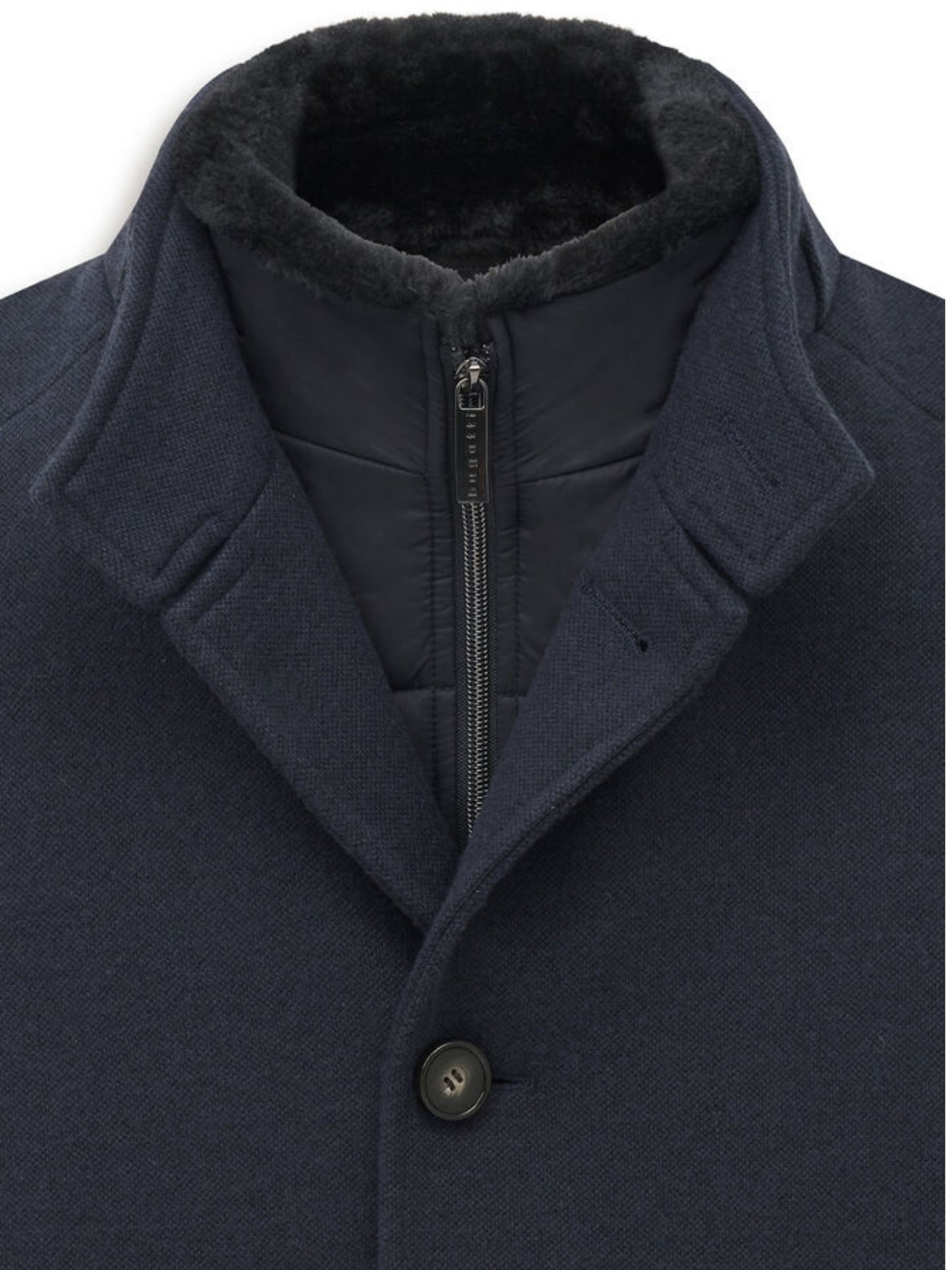 BUGATTI NAVY COAT WITH FAUX FUR DETACHABLE COLLAR