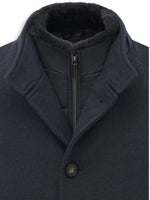 BUGATTI NAVY COAT WITH FAUX FUR DETACHABLE COLLAR