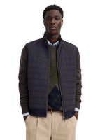 NAVY GILET WITH QUILTED FRONT AND FULL ZIP