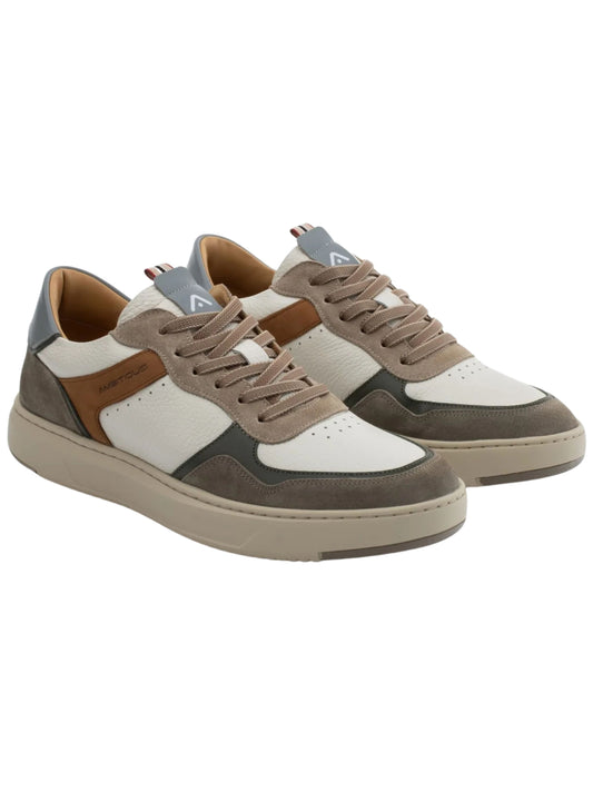 TAUPE AND OFF WHITE MULTI TEXTURED TRAINERS