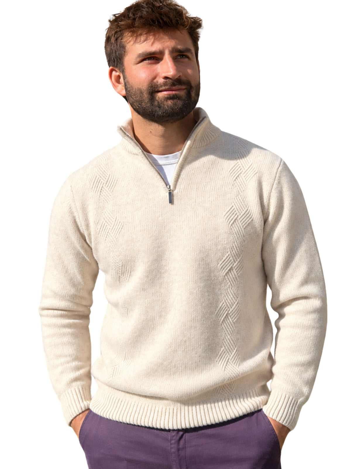 MASSOTI BEIGE HALF ZIP JUMPER