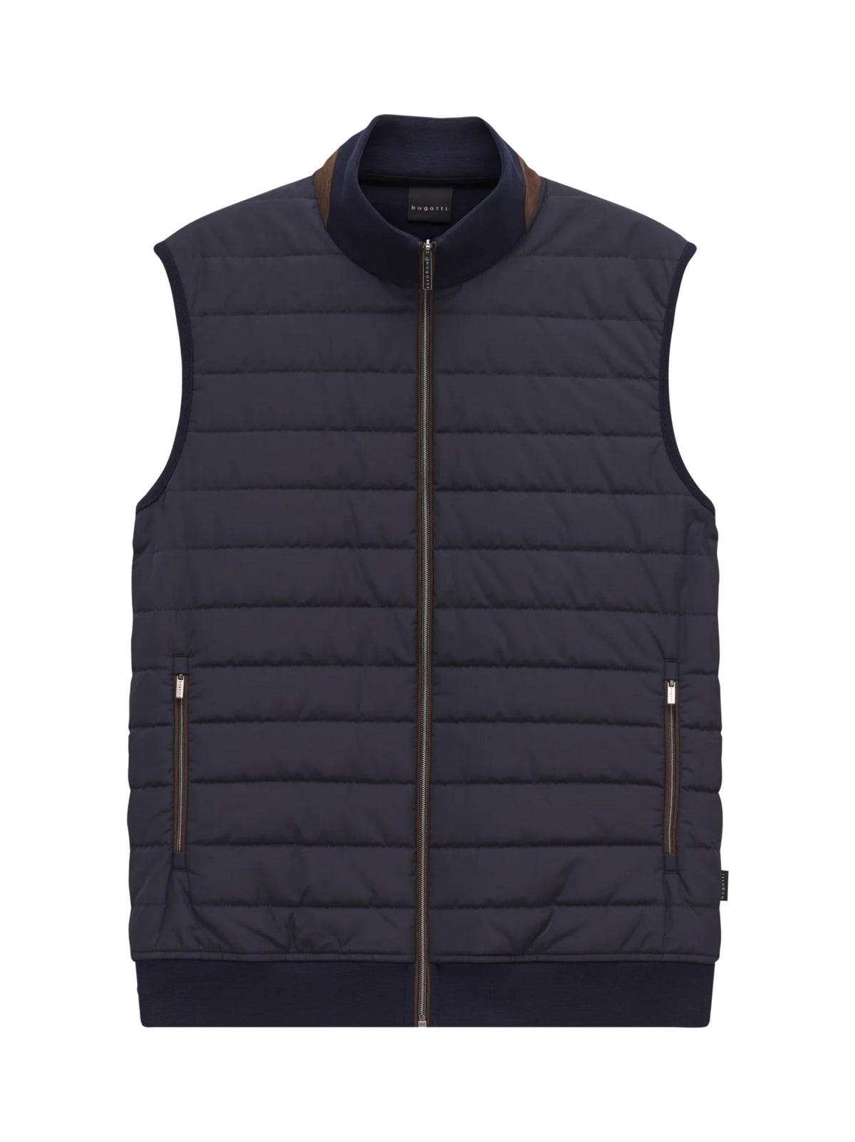 NAVY GILET WITH BROWN TRIM