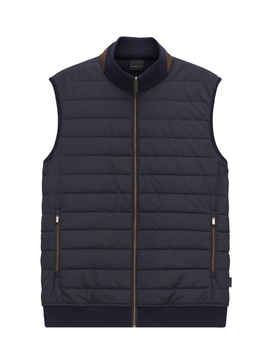 NAVY GILET WITH BROWN TRIM
