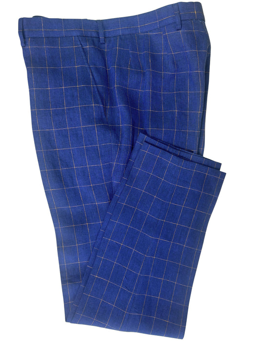 JACK BLUE WITH GOLD OVERCHECK LINEN TROUSERS