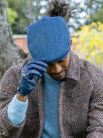 DENTS NAVY HERRINGBONE TWEED FLAT CAP