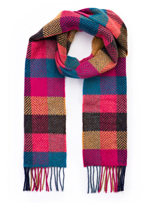 MULTICOLOURED SQUARES WOOL SCARF