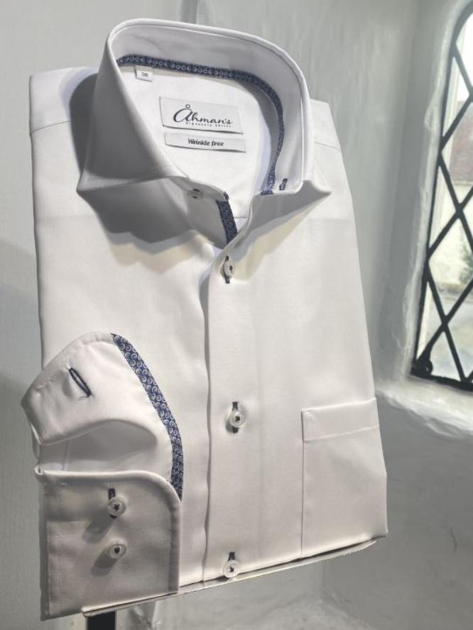 White Cotton Shirt With Navy Trim