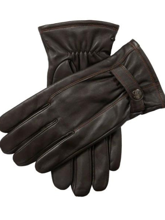 BROWN CONTRAST STITCH LEATHER GLOVES