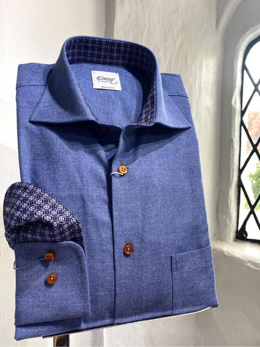 Blue Shirt With Patterned Inserts