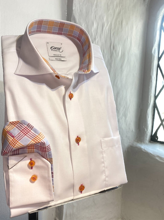 White Shirt With Orange Check Trim