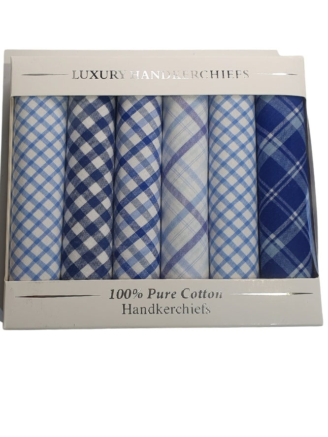 ASSORTED BLUE CHECK LUXURY HANDKERCHIEFS