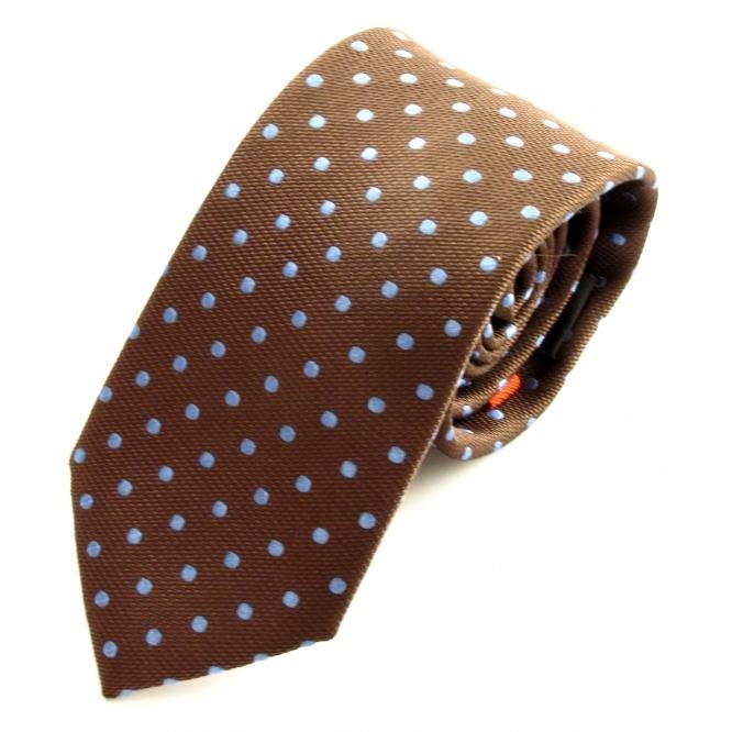 Brown Tie With Sky Blue Spots