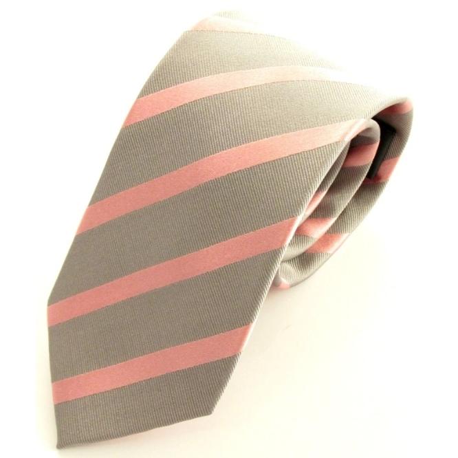 Grey Tie With Pink Stripe