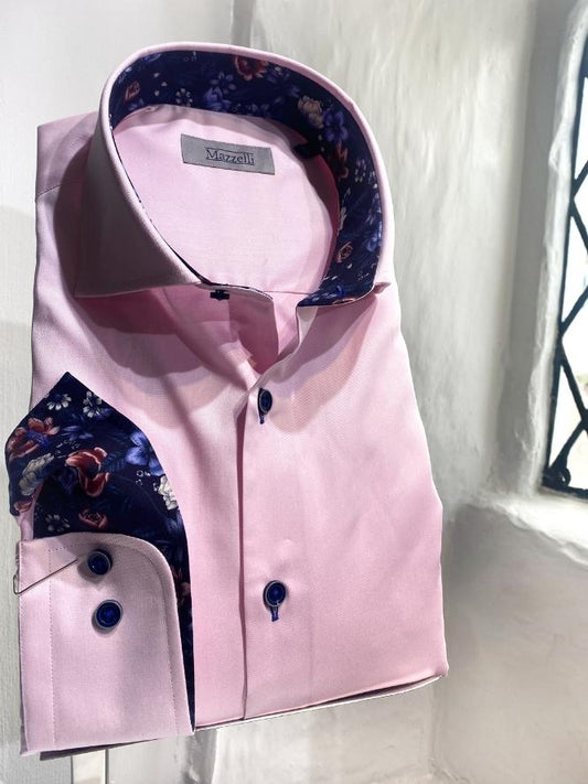 Pink Shirt With Navy Floral Trim