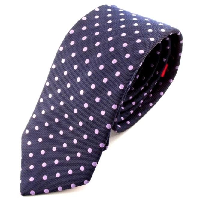 Navy Tie With Lilac Spots