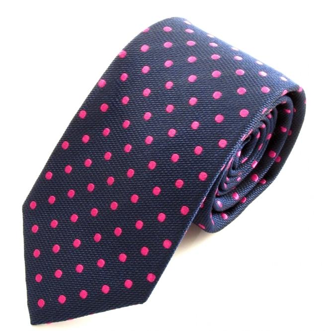 Navy Tie With Pink Spots
