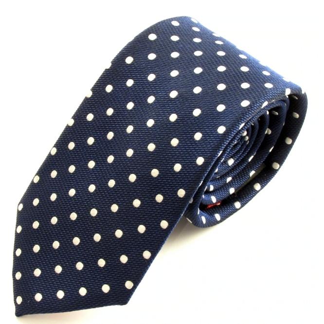 Navy Tie With White Spots