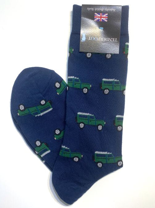 NOVELTY LAND ROVER DEFENDER BLUE SOCKS – Hansfords Menswear