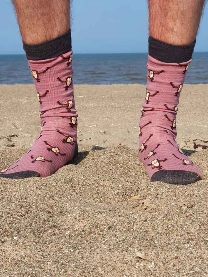 Monkey Pattern Pink Socks