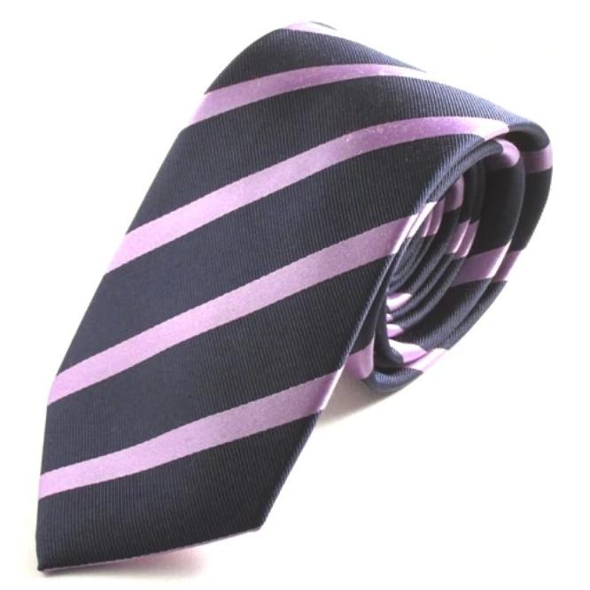Navy Tie With Lilac Stripe