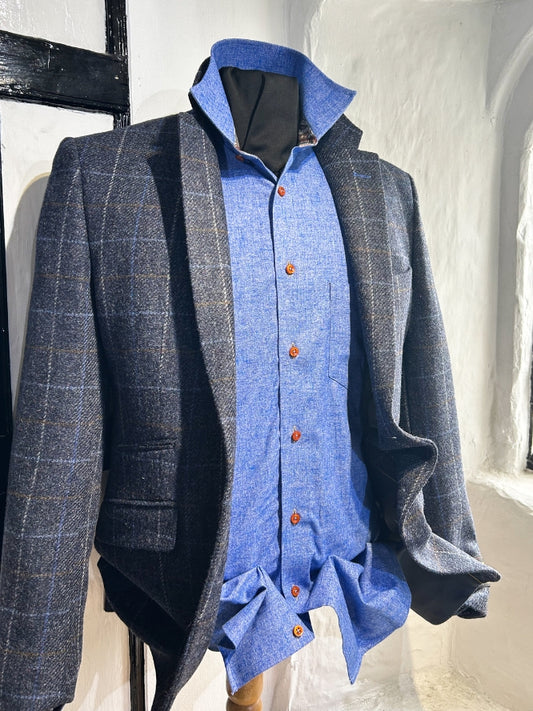 Blue Overcheck Tweed Jacket