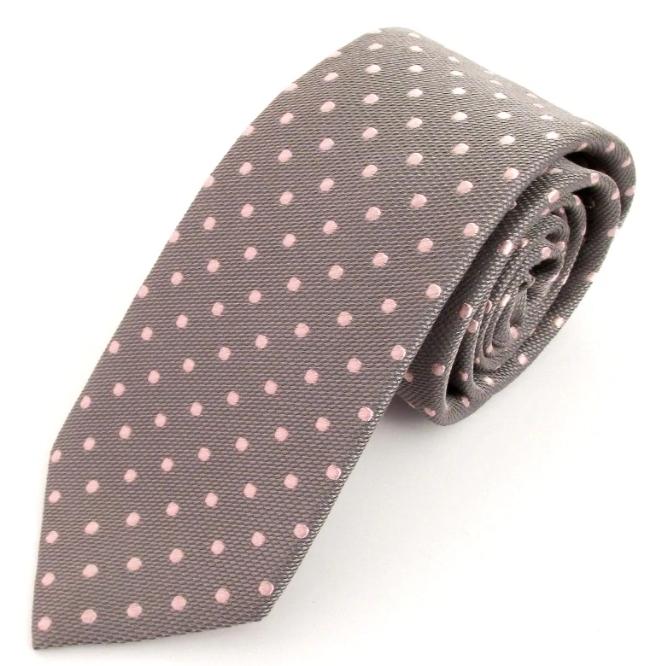 Silver Tie With Pink Spots