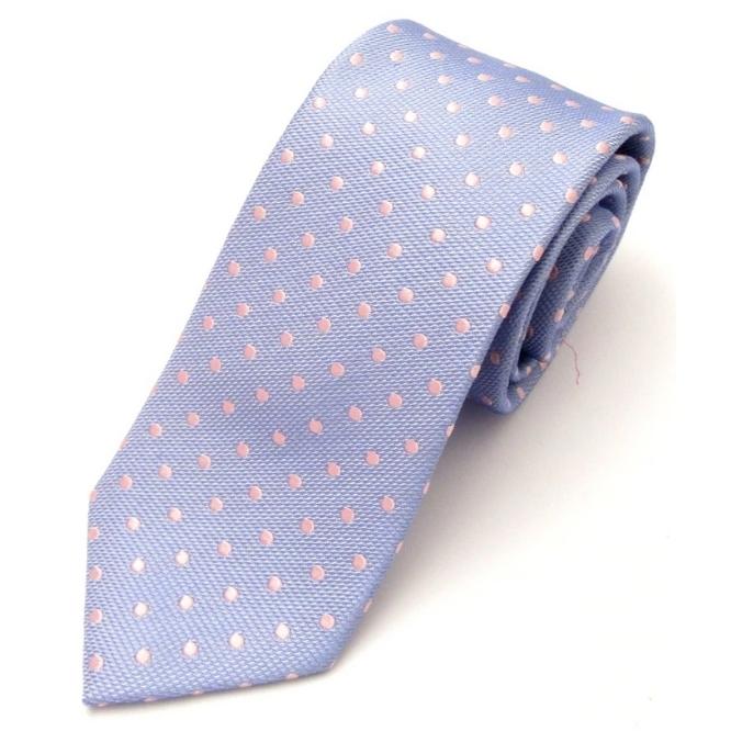 Sky Blue Tie With Pink Spots
